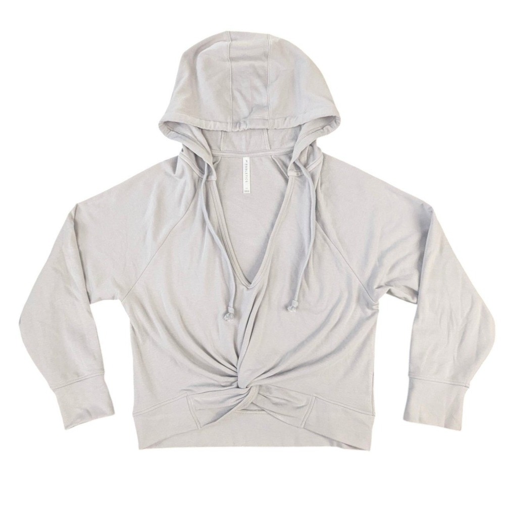 Fabletics Womens Twist Cozy Hoodie Grey M V-Neck Long Sleeve Activewear Crop